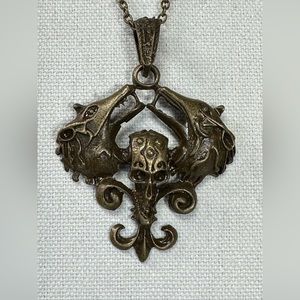 Large strange wolf skull pendant necklace